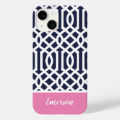 ネイビーとピンクのトレリス・モノグラム Case-Mate iPhoneケース (裏面)