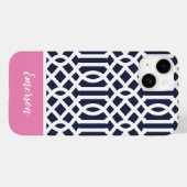 ネイビーとピンクのトレリス・モノグラム Case-Mate iPhoneケース (裏面 (横))