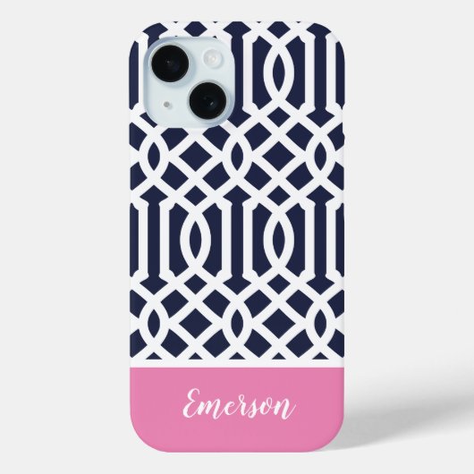 ネイビーとピンクのトレリス・モノグラム Case-Mate iPhoneケース (裏面)