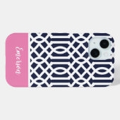 ネイビーとピンクのトレリス・モノグラム Case-Mate iPhoneケース (裏面 (横))