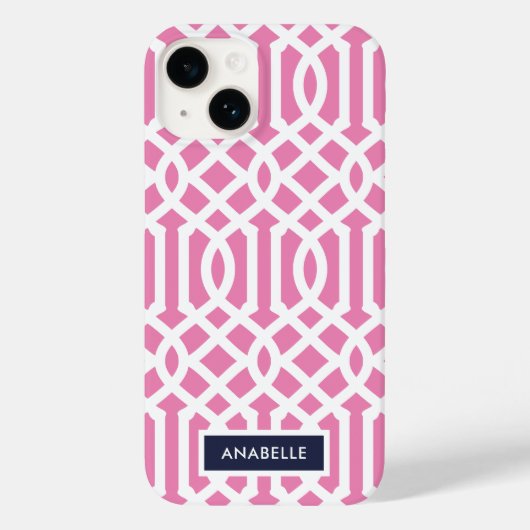 ネイビーとピンクのトレリス・モノグラム Case-Mate iPhoneケース (裏面)