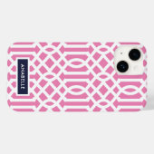 ネイビーとピンクのトレリス・モノグラム Case-Mate iPhoneケース (裏面 (横))