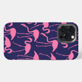 ネイビーとピンクのフラミンゴ柄 iPhoneケース (裏面横)
