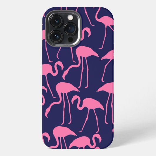 ネイビーとピンクのフラミンゴ柄 iPhoneケース (裏面)