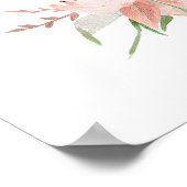 ネイビーとピンクのフローラ結婚の歓迎サイン ポスター (角)