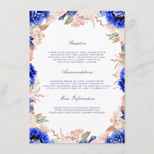 ネイビーとピンクのフローラ結婚ズ・インフォメーション・ゲスト エンクロージャーカード (正面)