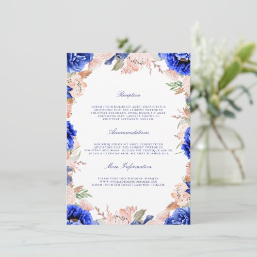 ネイビーとピンクのフローラ結婚ズ・インフォメーション・ゲスト エンクロージャーカード (スタンド正面)