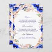 ネイビーとピンクのフローラ結婚ズ・インフォメーション・ゲスト エンクロージャーカード (正面/裏面)