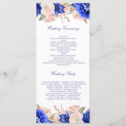 ネイビーとピンクのフローラ結婚式 プログラム (裏面)