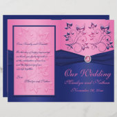 ネイビーとピンクのフローラ結婚式 プログラム (正面/裏面)