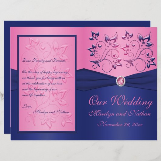 ネイビーとピンクのフローラ結婚式 プログラム