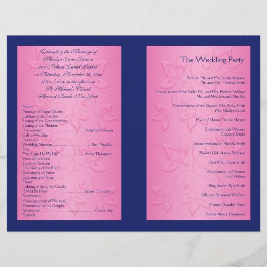 ネイビーとピンクのフローラ結婚式 プログラム (裏面)