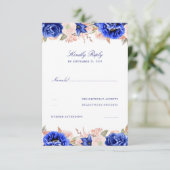 ネイビーとピンクのフローラ結婚式RSVP 出欠カード (スタンド正面)