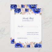 ネイビーとピンクのフローラ結婚式RSVP 出欠カード (正面/裏面)