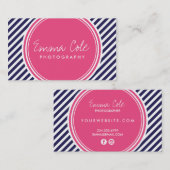 ネイビーとピンクの名門私立校風のストライプ 名刺 (正面/裏面)