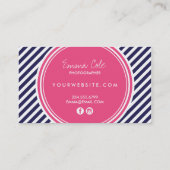 ネイビーとピンクの名門私立校風のストライプ 名刺 (裏面)