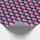 ネイビーとピンクの小さなハートパターンのラッピング紙 ラッピングペーパー (角)