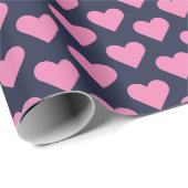 ネイビーとピンクの小さなハートパターンのラッピング紙 ラッピングペーパー (ロールコーナー)