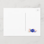 ネイビーとピンクの水の色の花の日付を保存 案内ポストカード (裏面)