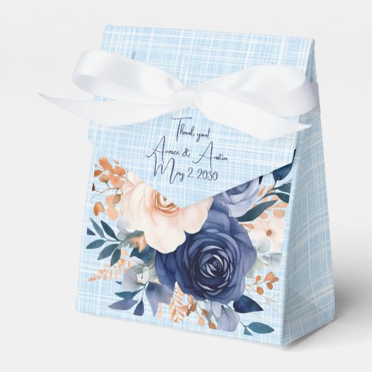 ネイビーとピンクの水色の花模様結婚ズ フェイバーボックス (正面サイド)