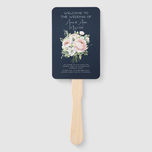 ネイビーとピンクの結婚牡丹 ハンドファン (正面)