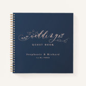 ネイビーとピンクの結婚葉のゲストブック ノートブック (正面)