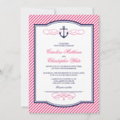 ネイビーとピンクの航海のいかり結婚式招待状 招待状 (正面)