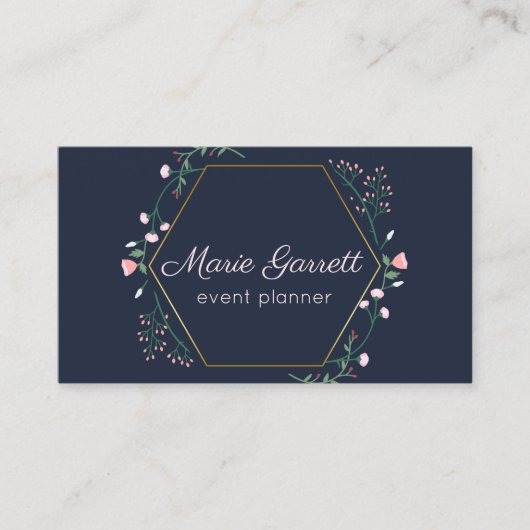 ネイビーとピンクの花 名刺 (正面)