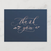 ネイビーとピンクの葉ありがとう葉書 インビテーションポストカード (正面)