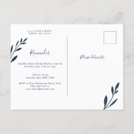 ネイビーとピンクの葉のリマインダーRSVPカード インビテーションポストカード