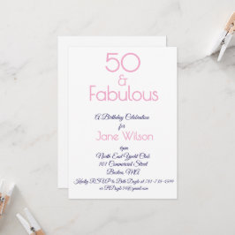 ネイビーとピンクの50歳の誕生日招待状 招待状