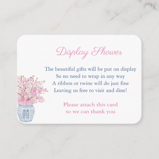 ネイビーとピンクジンジャージャーの瓶ディスプレイシャワー エンクロージャーカード (正面)