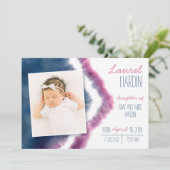 ネイビーとピンクタイダイ誕生 案内状 (スタンド正面)