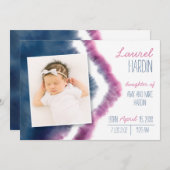 ネイビーとピンクタイダイ誕生 案内状 (正面/裏面)