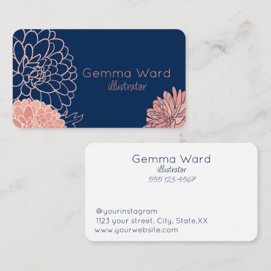 ネイビーとピンクダリア 名刺 (正面/裏面)