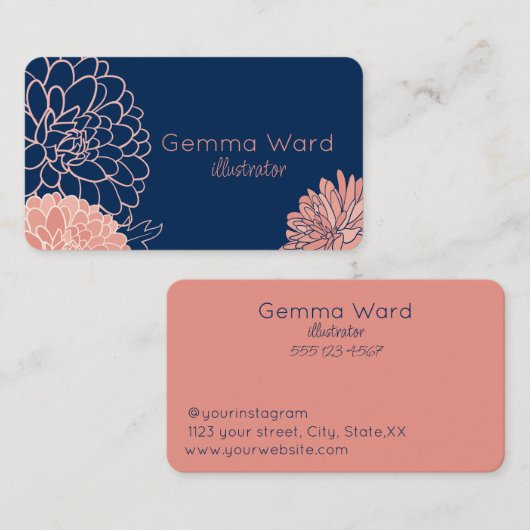 ネイビーとピンクダリア 名刺 (正面/裏面)