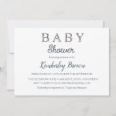 ネイビーとピンクディシーフローラレトロベビーシャワー 招待状 (正面)