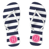 ネイビーとピンク名門私立校風ののストライプモノグラム ビーチサンダル (ソール)