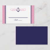 ネイビーとピンク航海のいかり結婚の護衛カード プレイスカード (正面/裏面)