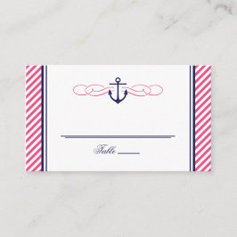 ネイビーとピンク航海のいかり結婚の護衛カード プレイスカード