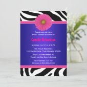 ネイビーとピンク、ゼブラブライダルシャワーの招待 招待状 (スタンド正面)