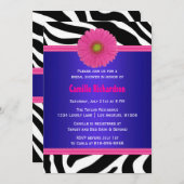 ネイビーとピンク、ゼブラブライダルシャワーの招待 招待状 (正面/裏面)