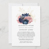 ネイビーとフラッシュ ヴィンテージ フラワーズ 少人数ゲストリスト 案内状 (正面)
