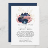 ネイビーとフラッシュ ヴィンテージ フラワーズ 少人数ゲストリスト 案内状 (正面/裏面)