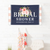 ネイビーとブッシュの花のウェディング ブライダルシャワー 横断幕 (インサイチュ)