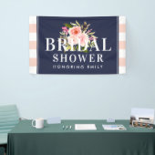 ネイビーとブッシュの花のウェディング ブライダルシャワー 横断幕 (トレードショー)