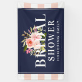 ネイビーとブッシュの花のウェディング ブライダルシャワー 横断幕 (縦)