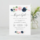 ネイビーとブッシュの花の性別発表招待状 招待状 (スタンド正面)
