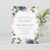 ネイビーとブッシュの花の結婚式の招待状 招待状 (スタンド正面)