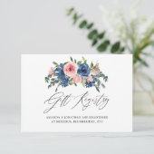 ネイビーとブッシュピンクの花の結婚式ギフトレジストリー エンクロージャーカード (スタンド正面)